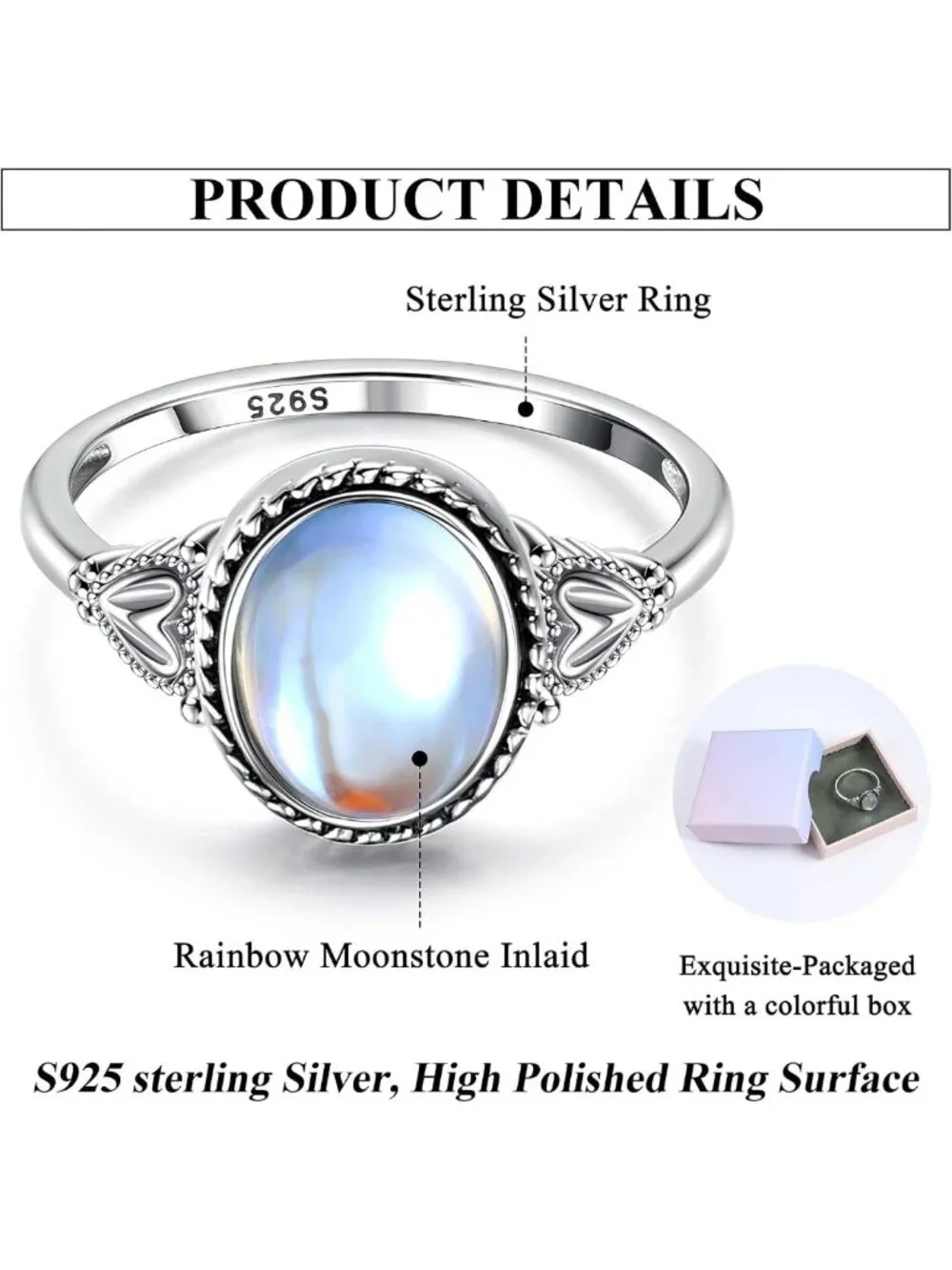 Vintage Handmade Moonstone Mood Ring - Sterling Silver Oval Solitaire, 18K White